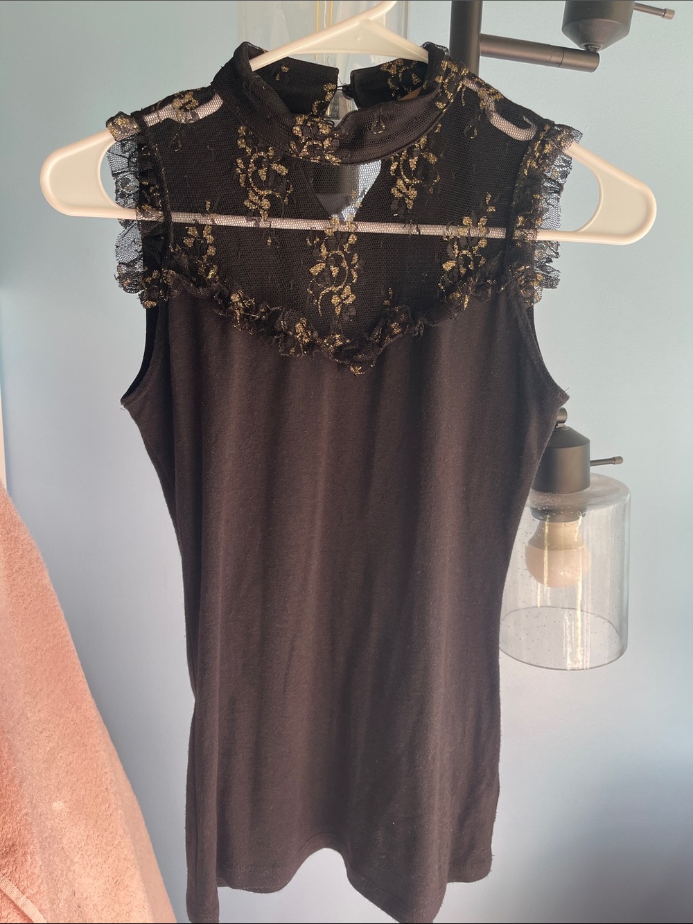 Forever 21 Black Tank with Gold Lace Yoke